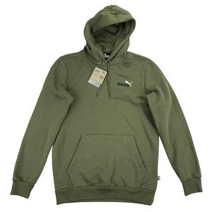 Puma Mens Fleece Embroidered Logo Pullover Hoodie Olive Green S